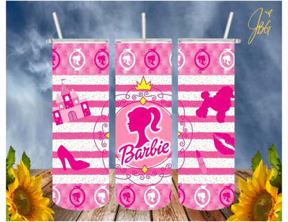 BARBIE/PINK 20 Oz Tumbler with 2 Straws, 1 Lid and Straw Cleaner. FREE SHIPPING. Stainless Steel Sublimation Tumbler Cup.