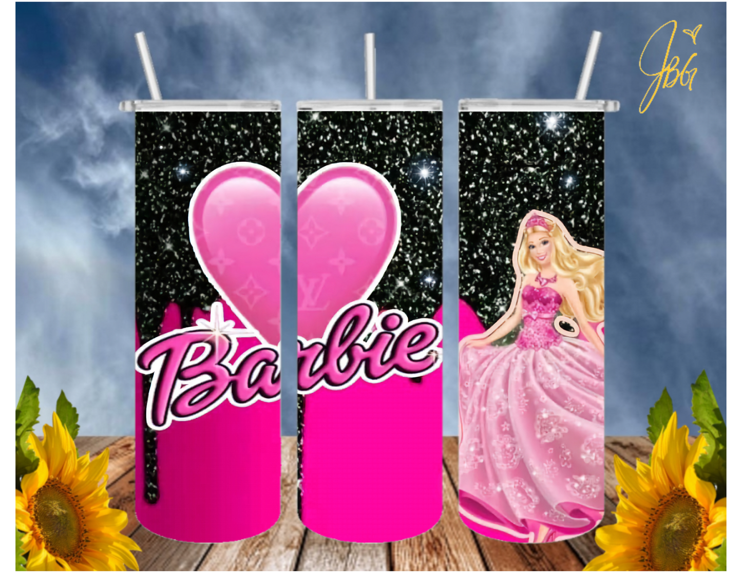 BARBIE/PINK 20 Oz Tumbler with 2 Straws, 1 Lid and Straw Cleaner. FREE SHIPPING. Stainless Steel Sublimation Tumbler Cup.