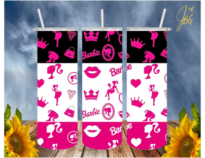 BARBIE/PINK 20 Oz Tumbler with 2 Straws, 1 Lid and Straw Cleaner. FREE SHIPPING. Stainless Steel Sublimation Tumbler Cup.