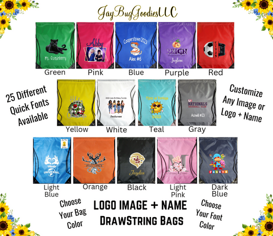 CUSTOM LOGO DETAILED IMAGE Drawstring Bags, Customizable, Business, Cinch Bag, Backpack, Sports, Teams, Baseball, Basketball, FootBall, Students, Staff, Events, Gym, Travel, Vacation Bag, Bulk Discounts.