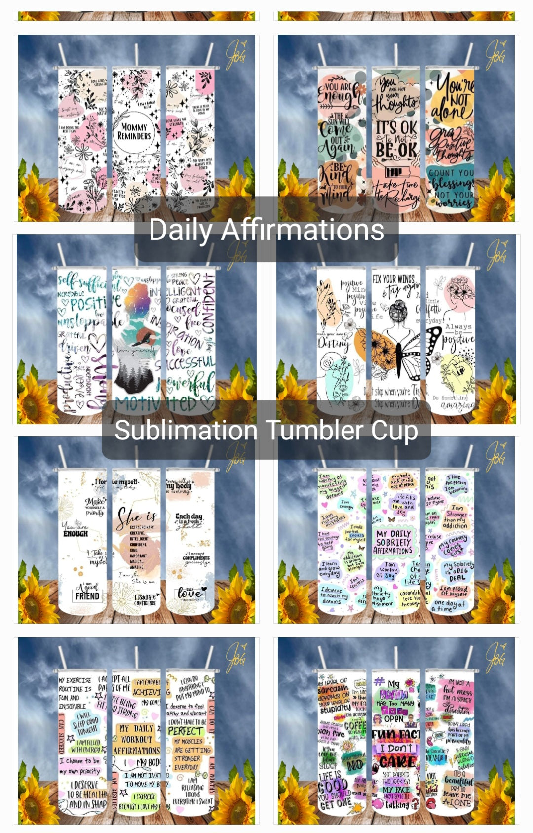 DAILY AFFIRMATIONS 20 Oz Tumbler with 1 Lid, 2 Straws and 1 Straw Cleaner. FREE SHIPPING. Stainless Steel. Sublimation Tumbler Cup.