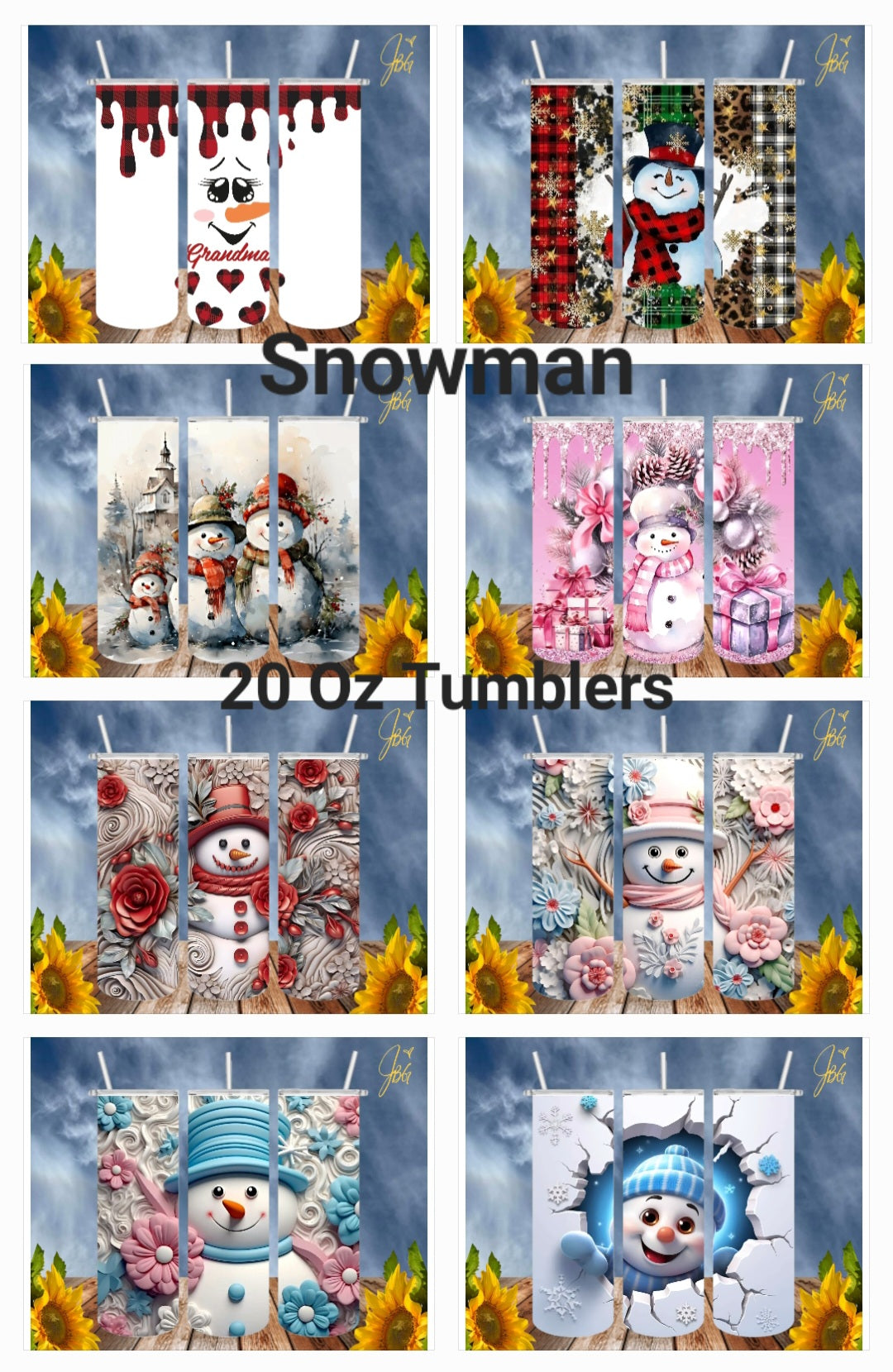 SNOWMAN 20 Oz Tumbler with 1 Lid, 2 Straws and 1 Straw Cleaner. FREE SHIPPING. Stainless Steel. Sublimation Tumbler Cup.