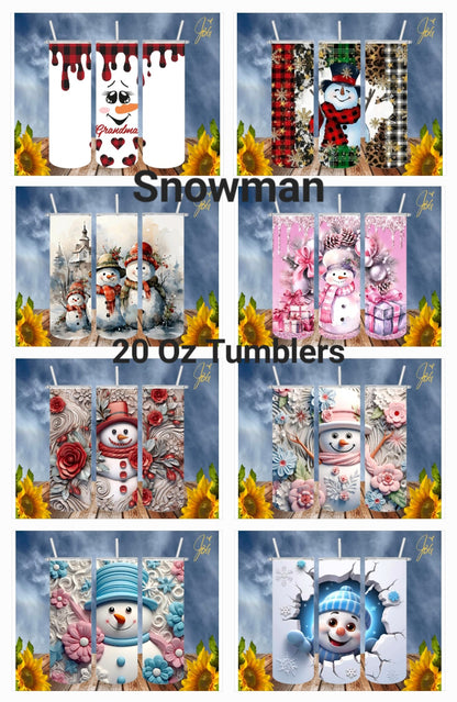 SNOWMAN 20 Oz Tumbler with 1 Lid, 2 Straws and 1 Straw Cleaner. FREE SHIPPING. Stainless Steel. Sublimation Tumbler Cup.