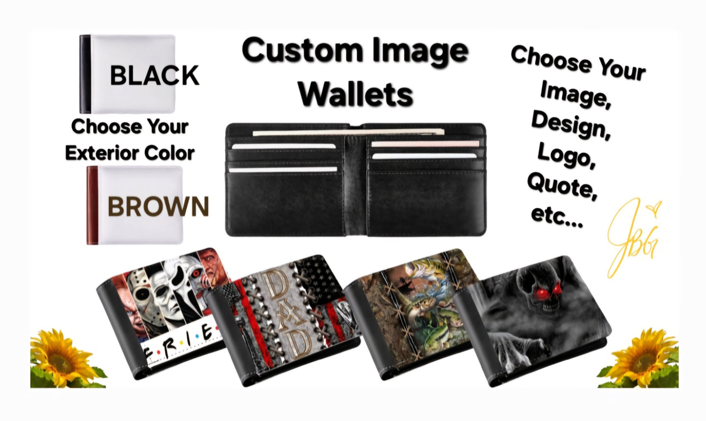 PHOTO BIFOLD WALLET, Image, Design, Logo, Quote, Portrait, Memory, Gift, Personalized, Popular, All Ages, for Men, Women, Kids, Husband, Dad