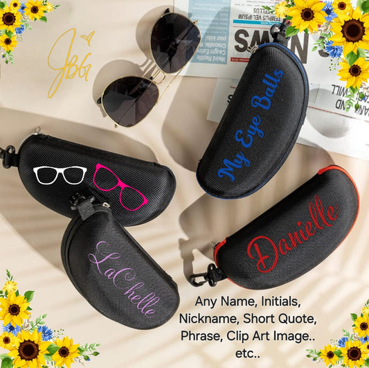 EYE GLASSES Storage Case, Zip pouch, Accessories Case, Portable Case, Multi use, Custom Name Carry Case, Clip Zip Case, Customizable, Gift