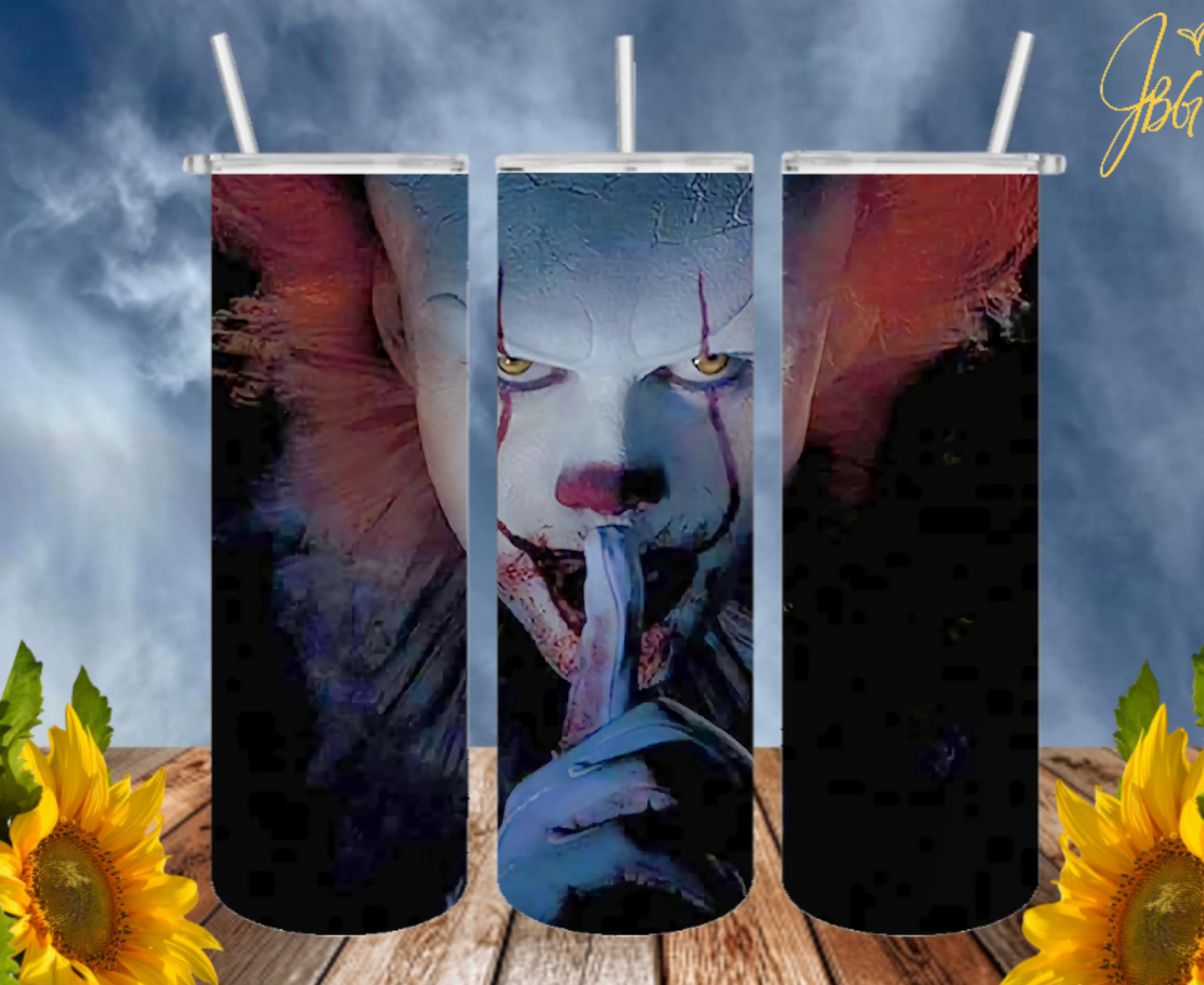 PENNYWISE IT 20 Oz Tumbler with 2 Straws, 1 Lid and Straw Cleaner. FREE SHIPPING. Stainless Steel. Sublimation Tumbler Cup.