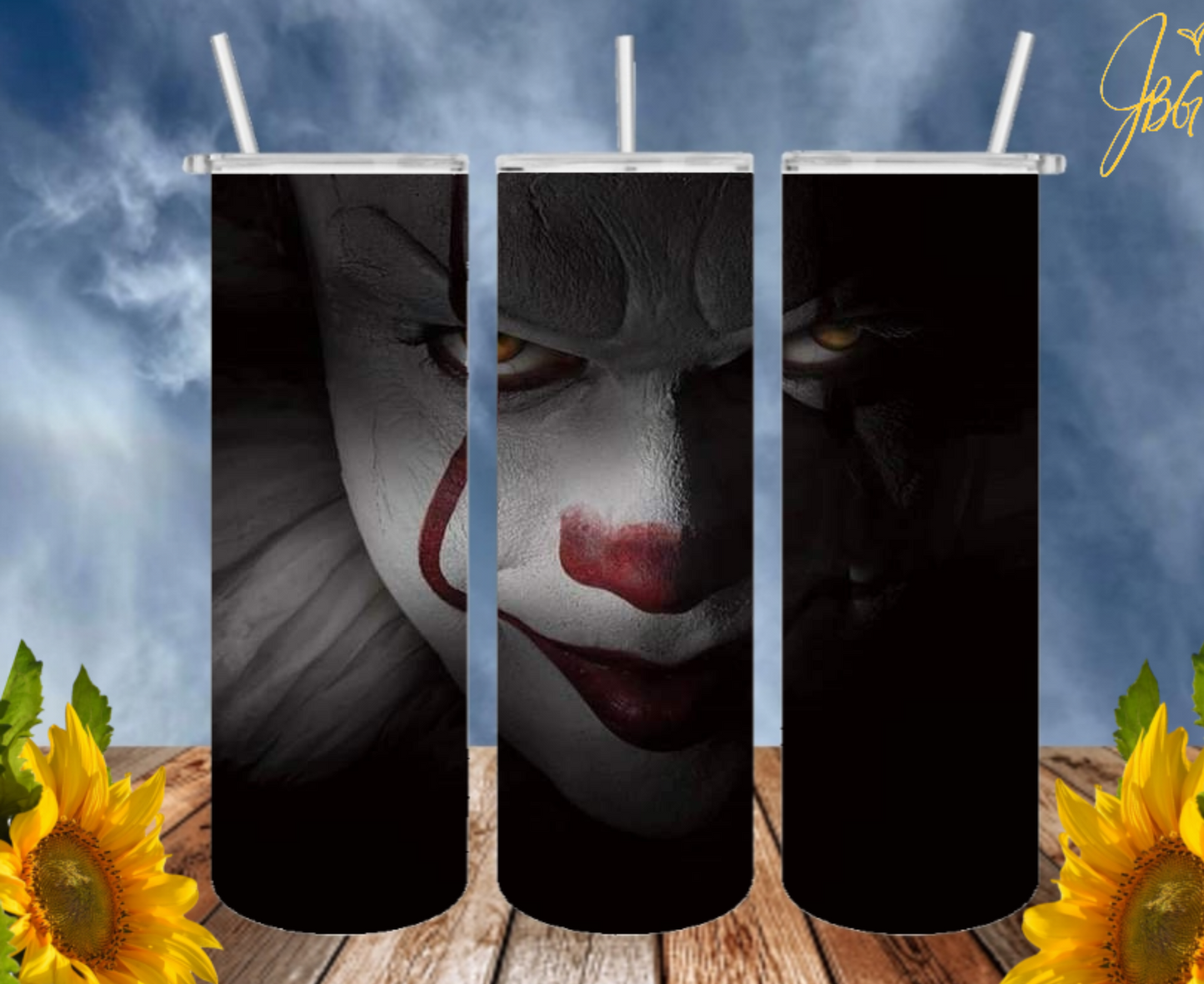 PENNYWISE IT 20 Oz Tumbler with 2 Straws, 1 Lid and Straw Cleaner. FREE SHIPPING. Stainless Steel. Sublimation Tumbler Cup.