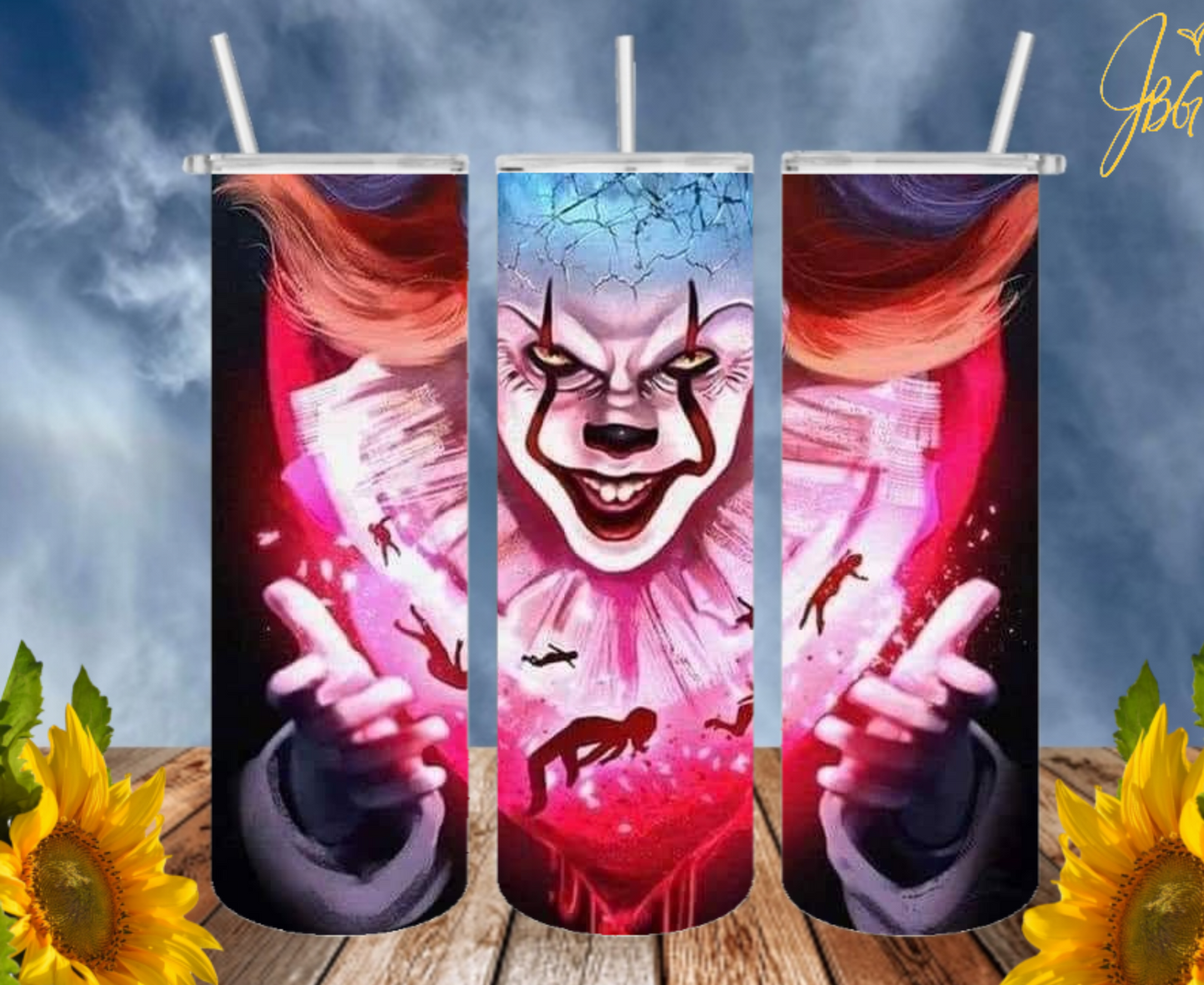 PENNYWISE IT 20 Oz Tumbler with 2 Straws, 1 Lid and Straw Cleaner. FREE SHIPPING. Stainless Steel. Sublimation Tumbler Cup.