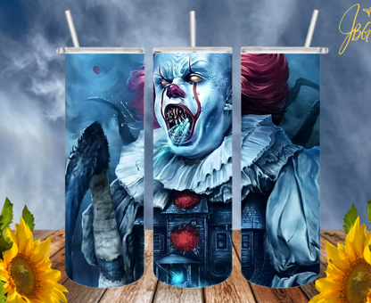 PENNYWISE IT 20 Oz Tumbler with 2 Straws, 1 Lid and Straw Cleaner. FREE SHIPPING. Stainless Steel. Sublimation Tumbler Cup.