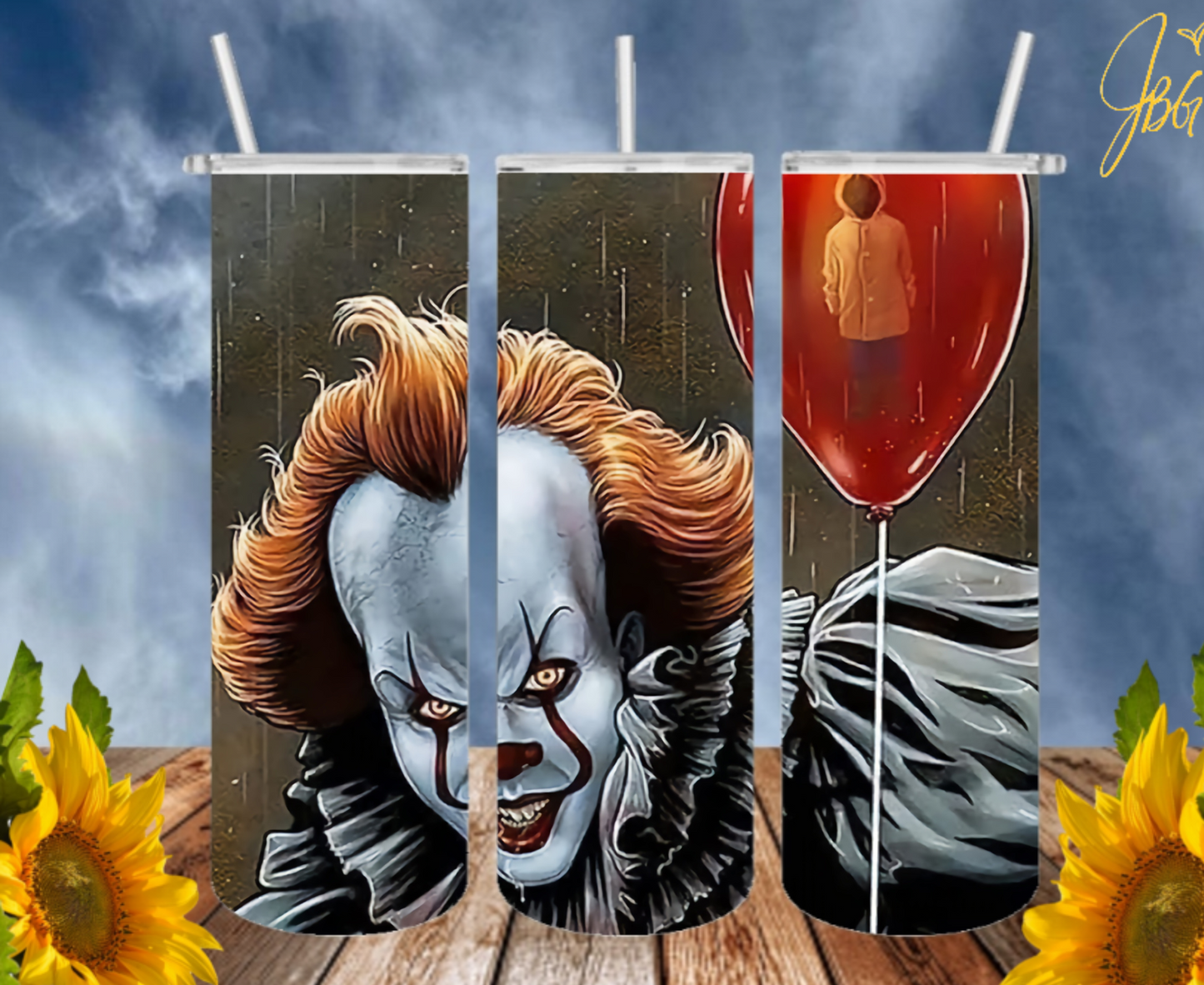 PENNYWISE IT 20 Oz Tumbler with 2 Straws, 1 Lid and Straw Cleaner. FREE SHIPPING. Stainless Steel. Sublimation Tumbler Cup.