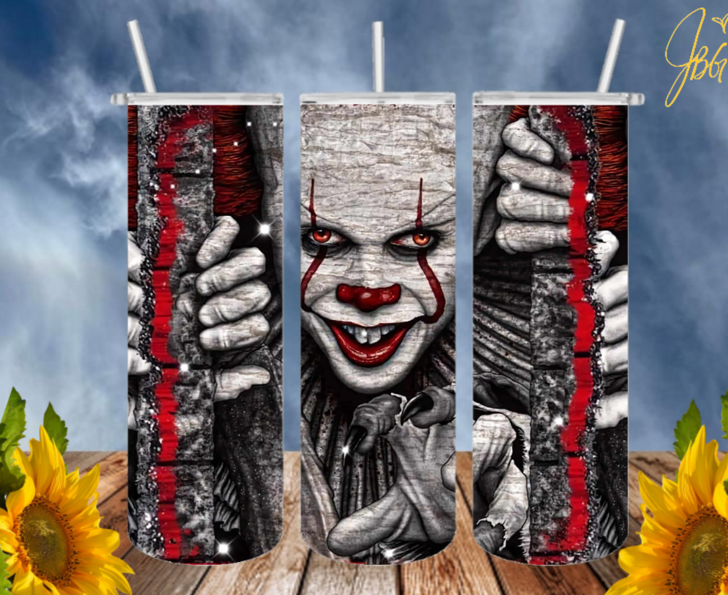 PENNYWISE IT 20 Oz Tumbler with 2 Straws, 1 Lid and Straw Cleaner. FREE SHIPPING. Stainless Steel. Sublimation Tumbler Cup.