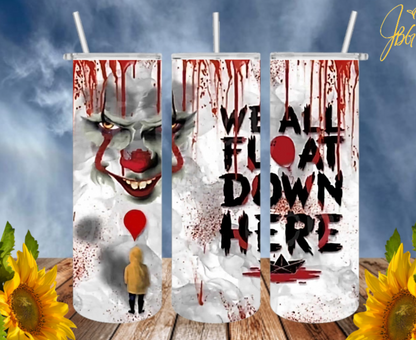 PENNYWISE IT 20 Oz Tumbler with 2 Straws, 1 Lid and Straw Cleaner. FREE SHIPPING. Stainless Steel. Sublimation Tumbler Cup.