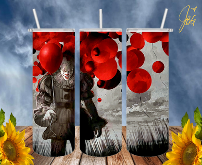 PENNYWISE IT 20 Oz Tumbler with 2 Straws, 1 Lid and Straw Cleaner. FREE SHIPPING. Stainless Steel. Sublimation Tumbler Cup.