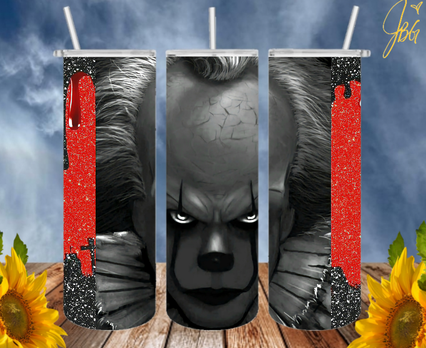 PENNYWISE IT 20 Oz Tumbler with 2 Straws, 1 Lid and Straw Cleaner. FREE SHIPPING. Stainless Steel. Sublimation Tumbler Cup.