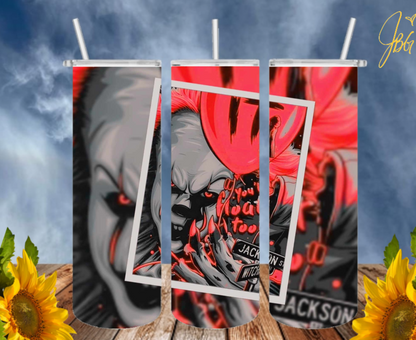 PENNYWISE IT 20 Oz Tumbler with 2 Straws, 1 Lid and Straw Cleaner. FREE SHIPPING. Stainless Steel. Sublimation Tumbler Cup.