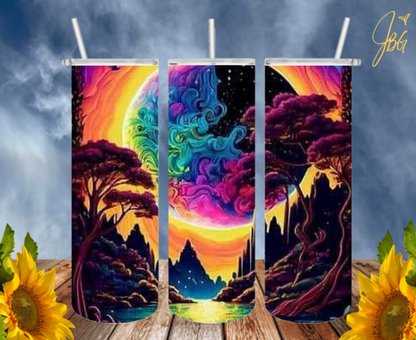 NEON COLORFUL 20 Oz Tumblers with 2 Straws, 1 Lid and Straw Cleaner. FREE SHIPPING. Stainless Steel. Sublimation Tumbler Cup.