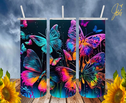 NEON COLORFUL 20 Oz Tumblers with 2 Straws, 1 Lid and Straw Cleaner. FREE SHIPPING. Stainless Steel. Sublimation Tumbler Cup.