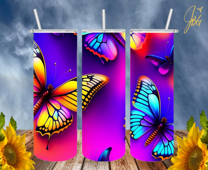 NEON COLORFUL 20 Oz Tumblers with 2 Straws, 1 Lid and Straw Cleaner. FREE SHIPPING. Stainless Steel. Sublimation Tumbler Cup.