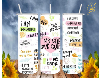 DAILY AFFIRMATIONS 20 Oz Tumbler with 1 Lid, 2 Straws and 1 Straw Cleaner. FREE SHIPPING. Stainless Steel. Sublimation Tumbler Cup.