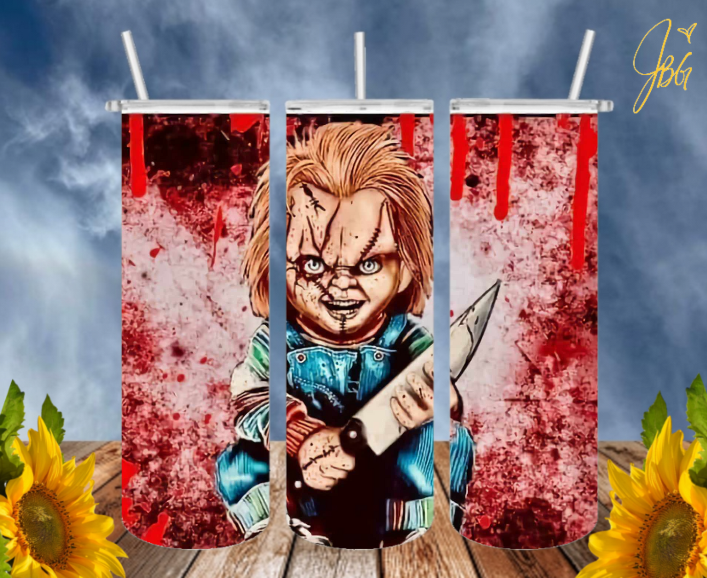 Chucky Child's Play Horror Tumbler 20oz Cold Hot Drinks Steel Cup Lid and  Straw