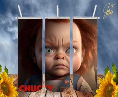 CHUCKY 20 Oz Tumbler with 1 Lid, 2 Straws and 1 Straw Cleaner. FREE SHIPPING. Stainless Steel. Sublimation Tumbler Cup.