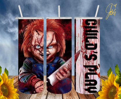 CHUCKY 20 Oz Tumbler with 1 Lid, 2 Straws and 1 Straw Cleaner. FREE SHIPPING. Stainless Steel. Sublimation Tumbler Cup.