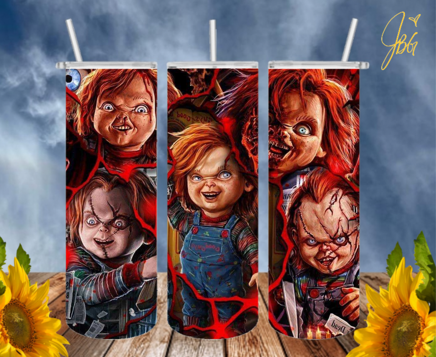 CHUCKY 20 Oz Tumbler with 1 Lid, 2 Straws and 1 Straw Cleaner. FREE SHIPPING. Stainless Steel. Sublimation Tumbler Cup.