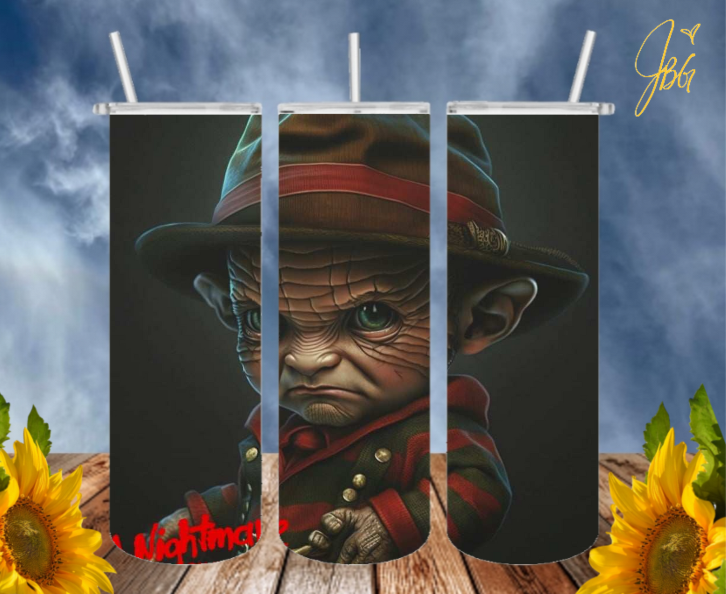 FREDDY KRUEGER 20oz Tumbler with 1 Lid, 2 Straws and 1 Straw Cleaner. FREE SHIPPING. Stainless Steel. Sublimation Tumbler Cup.