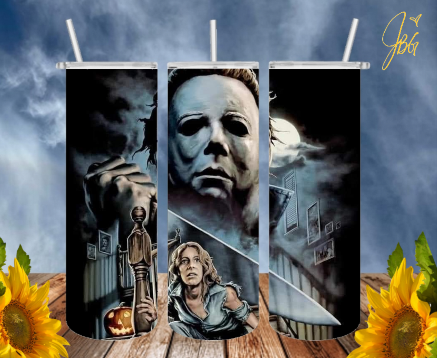 MICHAEL MYERS 2Oz Tumbler with 1 Lid, 2 Straws and 1 Straw Cleaner. FREE SHIPPING. Stainless Steel. Sublimation Tumbler Cup.