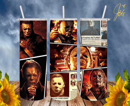 MICHAEL MYERS 2Oz Tumbler with 1 Lid, 2 Straws and 1 Straw Cleaner. FREE SHIPPING. Stainless Steel. Sublimation Tumbler Cup.