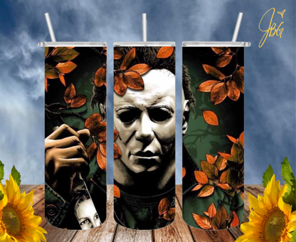 MICHAEL MYERS 2Oz Tumbler with 1 Lid, 2 Straws and 1 Straw Cleaner. FREE SHIPPING. Stainless Steel. Sublimation Tumbler Cup.