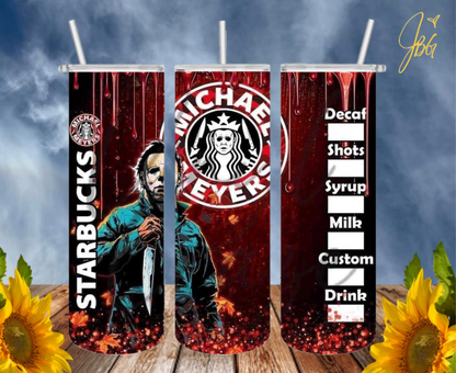 MICHAEL MYERS 2Oz Tumbler with 1 Lid, 2 Straws and 1 Straw Cleaner. FREE SHIPPING. Stainless Steel. Sublimation Tumbler Cup.