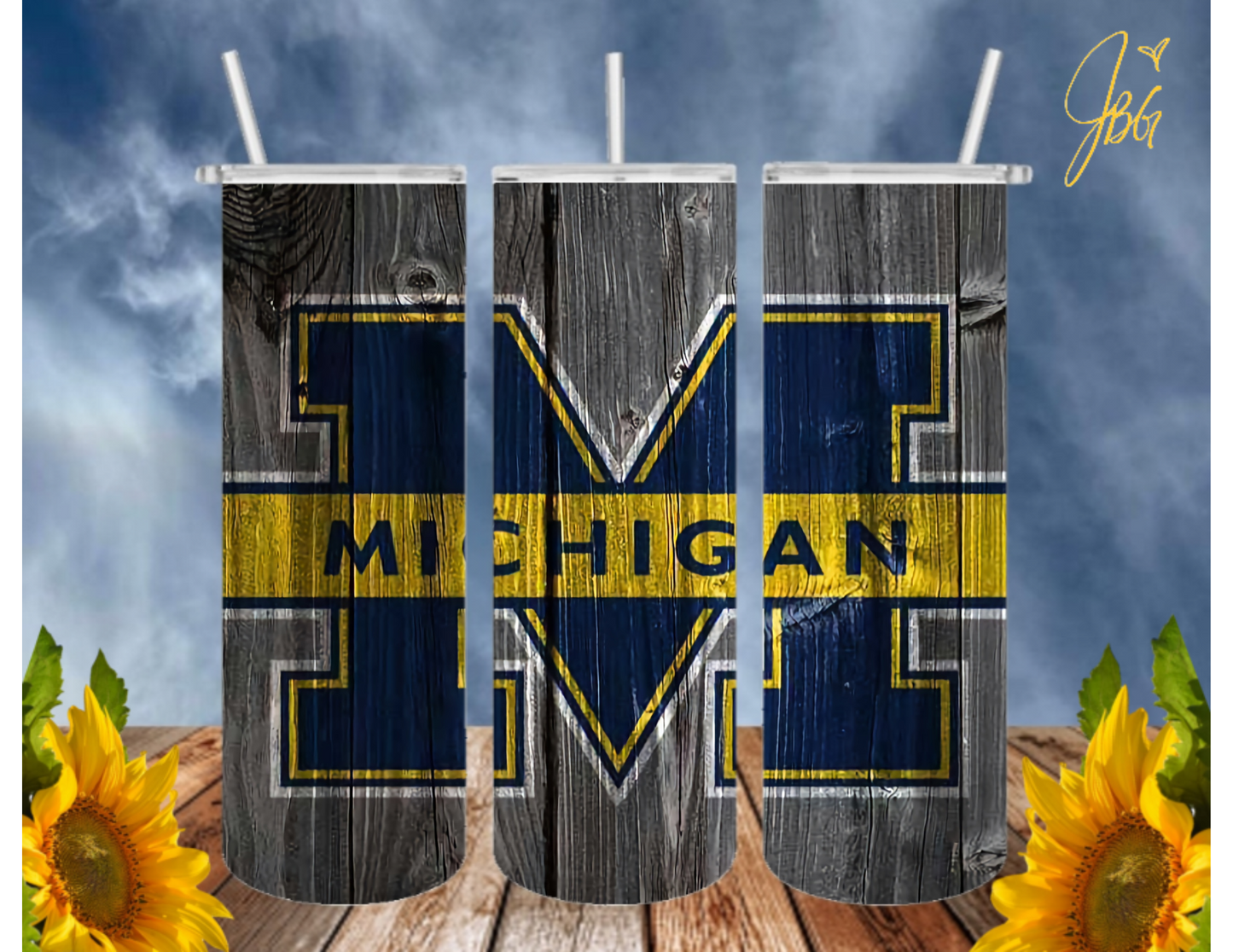 MICHIGAN Wolverines 20 Oz Tumbler with 1 Lid, 2 Straws and 1 Straw Cleaner. FREE SHIPPING. Stainless Steel. Sublimation Tumbler Cup.