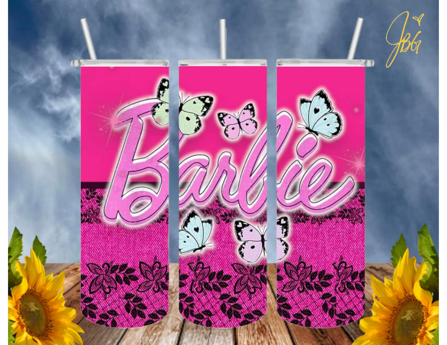 BARBIE/PINK 20 Oz Tumbler with 2 Straws, 1 Lid and Straw Cleaner. FREE SHIPPING. Stainless Steel Sublimation Tumbler Cup.