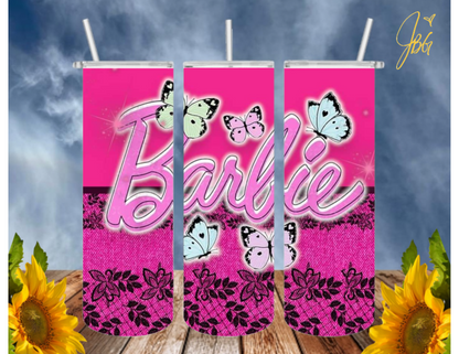 BARBIE/PINK 20 Oz Tumbler with 2 Straws, 1 Lid and Straw Cleaner. FREE SHIPPING. Stainless Steel Sublimation Tumbler Cup.