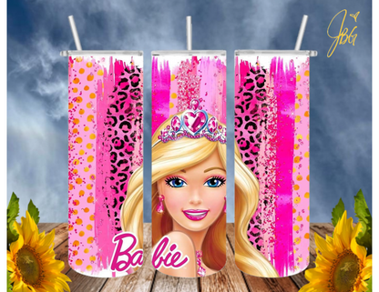 BARBIE/PINK 20 Oz Tumbler with 2 Straws, 1 Lid and Straw Cleaner. FREE SHIPPING. Stainless Steel Sublimation Tumbler Cup.