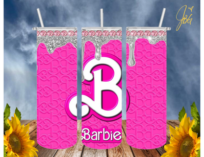 BARBIE/PINK 20 Oz Tumbler with 2 Straws, 1 Lid and Straw Cleaner. FREE SHIPPING. Stainless Steel Sublimation Tumbler Cup.