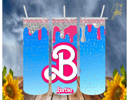 BARBIE/PINK 20 Oz Tumbler with 2 Straws, 1 Lid and Straw Cleaner. FREE SHIPPING. Stainless Steel Sublimation Tumbler Cup.