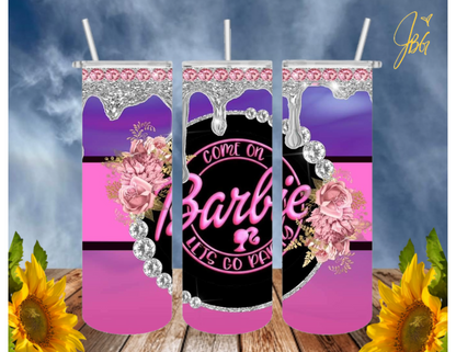 BARBIE/PINK 20 Oz Tumbler with 2 Straws, 1 Lid and Straw Cleaner. FREE SHIPPING. Stainless Steel Sublimation Tumbler Cup.