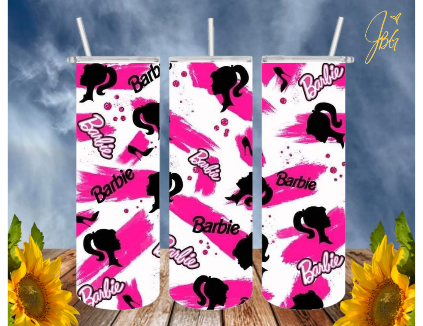 BARBIE/PINK 20 Oz Tumbler with 2 Straws, 1 Lid and Straw Cleaner. FREE SHIPPING. Stainless Steel Sublimation Tumbler Cup.