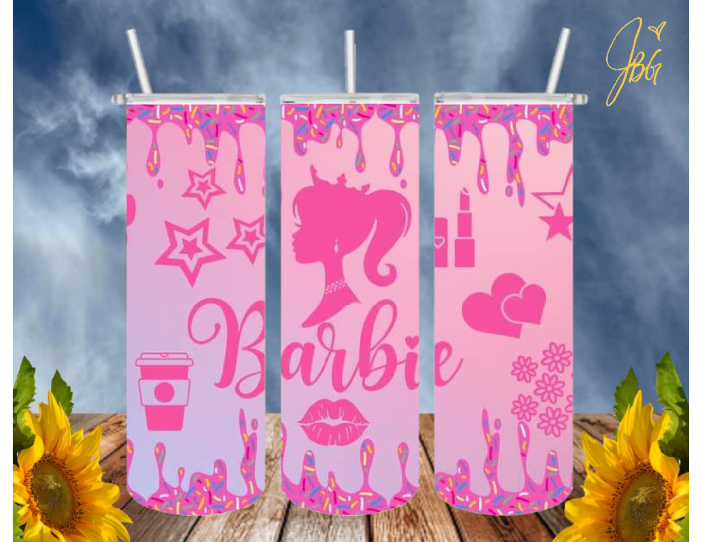 BARBIE/PINK 20 Oz Tumbler with 2 Straws, 1 Lid and Straw Cleaner. FREE SHIPPING. Stainless Steel Sublimation Tumbler Cup.