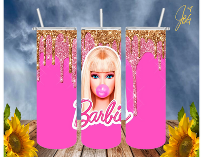 BARBIE/PINK 20 Oz Tumbler with 2 Straws, 1 Lid and Straw Cleaner. FREE SHIPPING. Stainless Steel Sublimation Tumbler Cup.