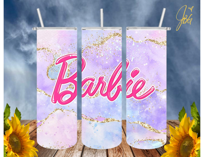 BARBIE/PINK 20 Oz Tumbler with 2 Straws, 1 Lid and Straw Cleaner. FREE SHIPPING. Stainless Steel Sublimation Tumbler Cup.