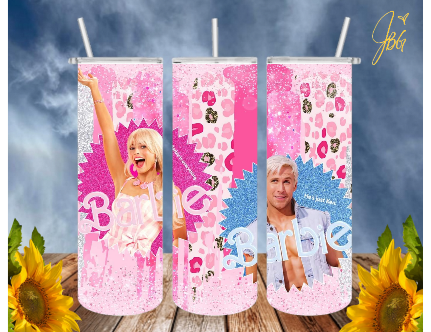 BARBIE/PINK 20 Oz Tumbler with 2 Straws, 1 Lid and Straw Cleaner. FREE SHIPPING. Stainless Steel Sublimation Tumbler Cup.