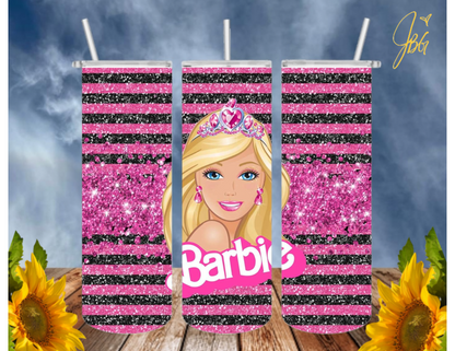 BARBIE/PINK 20 Oz Tumbler with 2 Straws, 1 Lid and Straw Cleaner. FREE SHIPPING. Stainless Steel Sublimation Tumbler Cup.