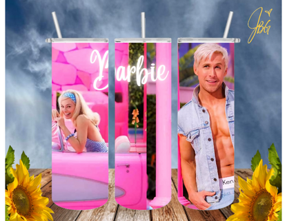 BARBIE/PINK 20 Oz Tumbler with 2 Straws, 1 Lid and Straw Cleaner. FREE SHIPPING. Stainless Steel Sublimation Tumbler Cup.