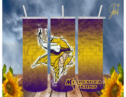 MINNESOTA VIKINGS NFL 20 Oz Tumbler with 1 Lid, 2 Straws and 1 Straw Cleaner. FREE SHIPPING. Stainless Steel. Sublimation Tumbler Cup.