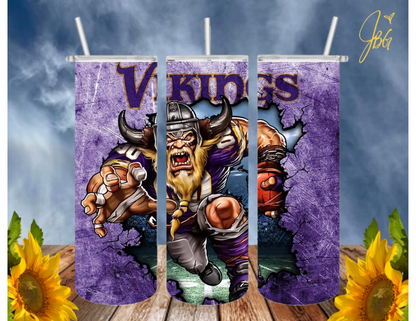 MINNESOTA VIKINGS NFL 20 Oz Tumbler with 1 Lid, 2 Straws and 1 Straw Cleaner. FREE SHIPPING. Stainless Steel. Sublimation Tumbler Cup.