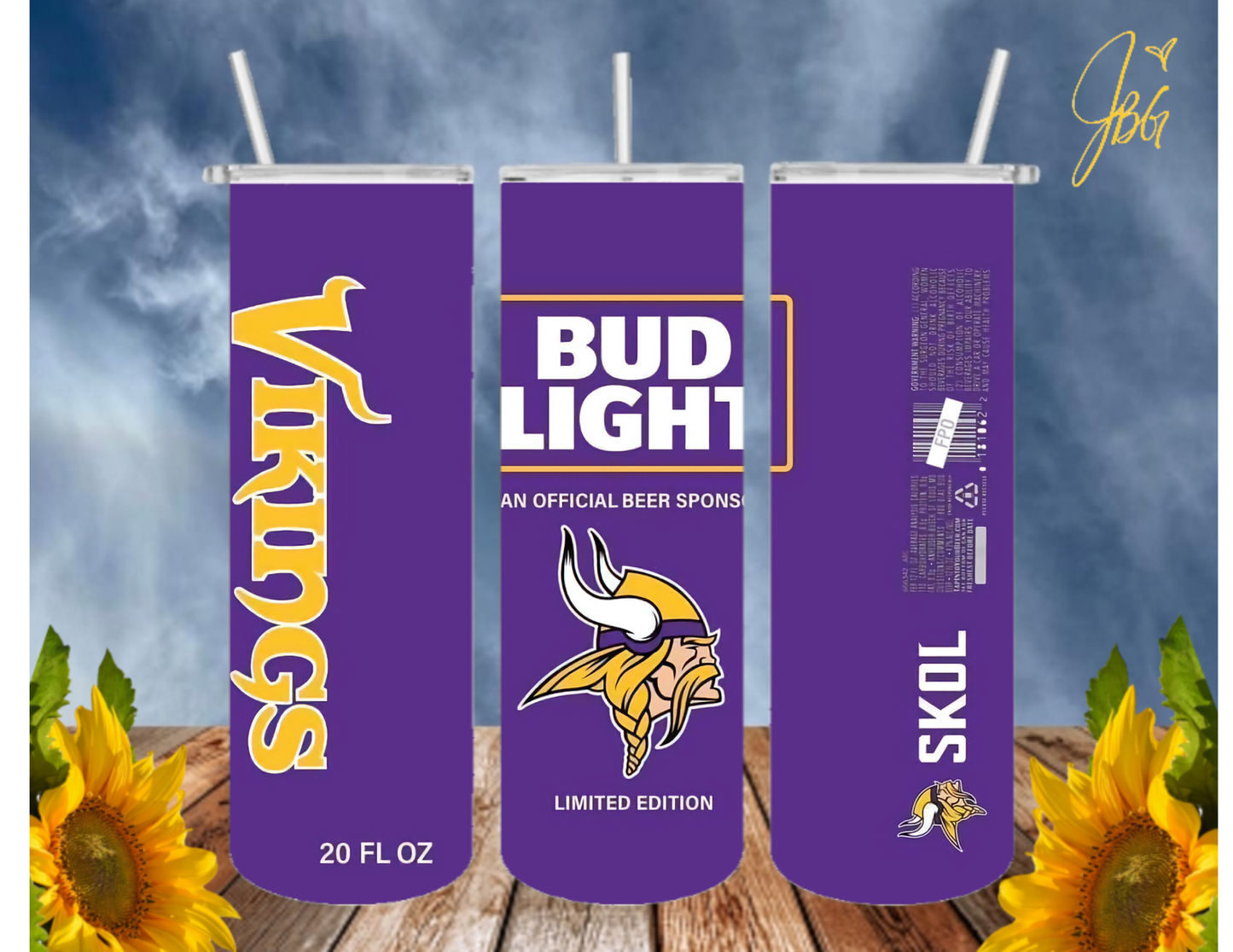 MINNESOTA VIKINGS NFL 20 Oz Tumbler with 1 Lid, 2 Straws and 1 Straw Cleaner. FREE SHIPPING. Stainless Steel. Sublimation Tumbler Cup.