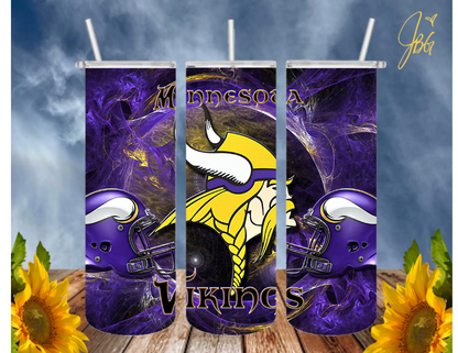 MINNESOTA VIKINGS NFL 20 Oz Tumbler with 1 Lid, 2 Straws and 1 Straw Cleaner. FREE SHIPPING. Stainless Steel. Sublimation Tumbler Cup.